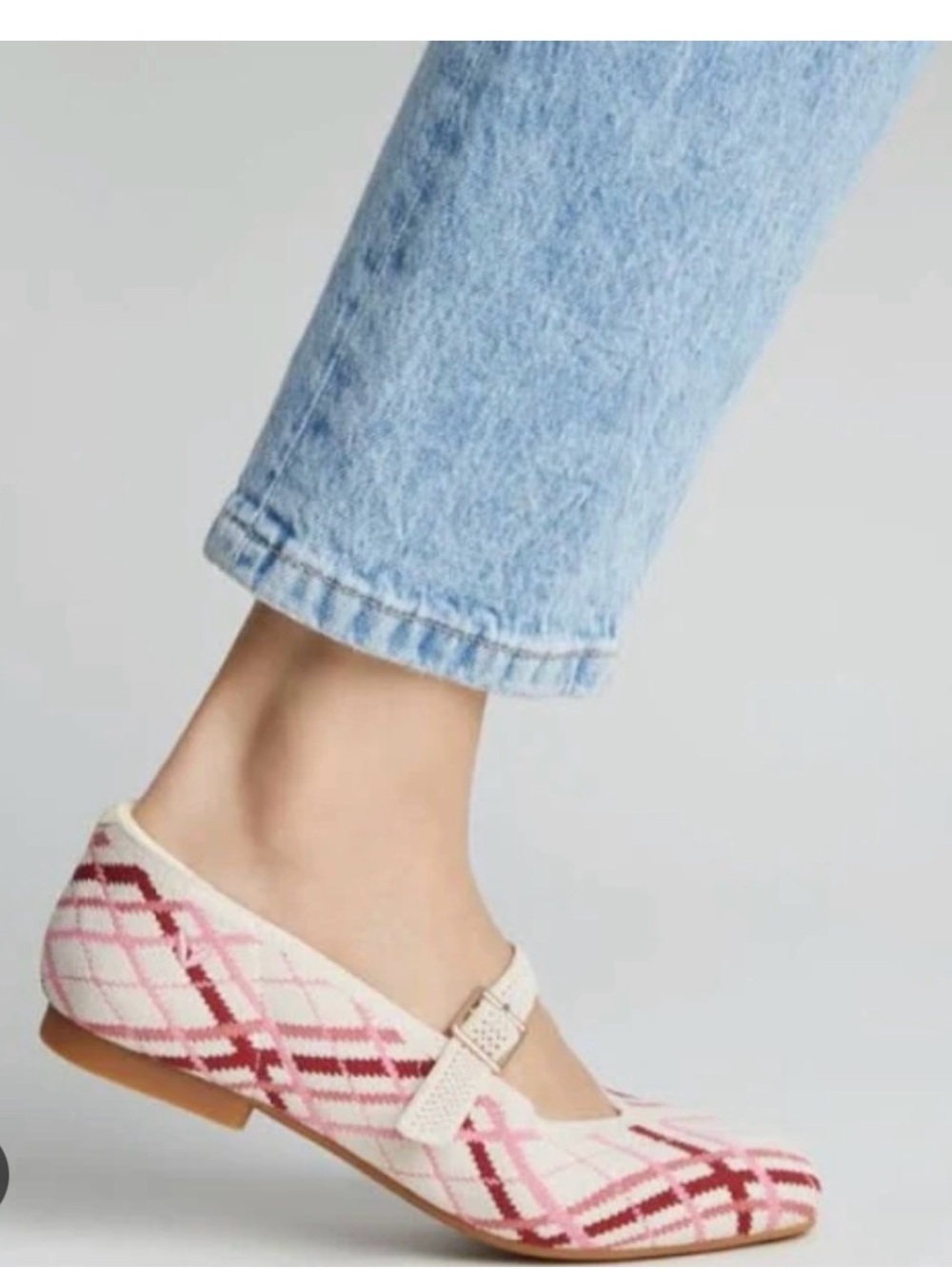 Vivaia brand Pink Plaid Mary Jane Flats with Buckle Strap, comfortable - Picture 5 of 5